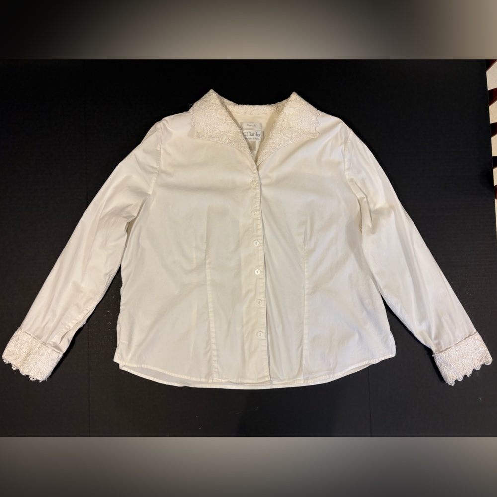 White Button Down Blouse Delicate Whimsical Flora… - image 1